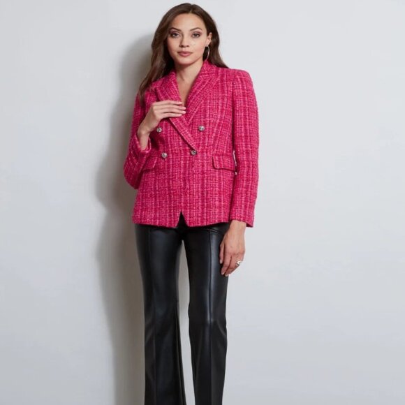 Elie Tahari Fuchsia Tweed Double-Breasted Blazer – Size 10 (RARE, SOLD OUT) NWT - Picture 3 of 12
